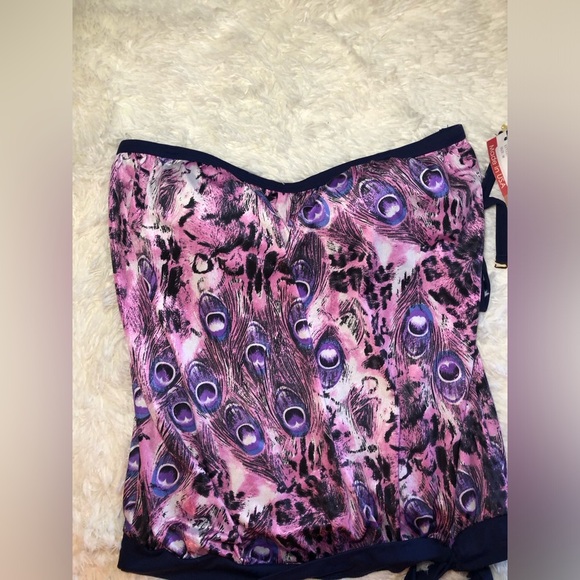 Women's Purple and Black Peacock Feather detail Swim Top size 10 NWT - Picture 3 of 11